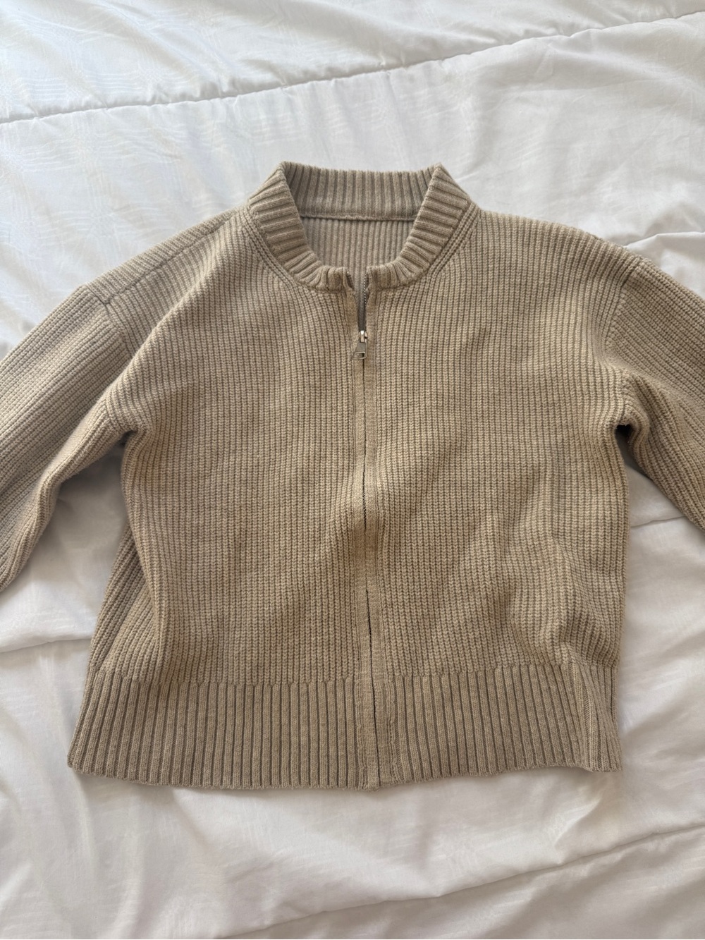 SHEIN Beige Half-Zip Ribbed Knit Cardigan